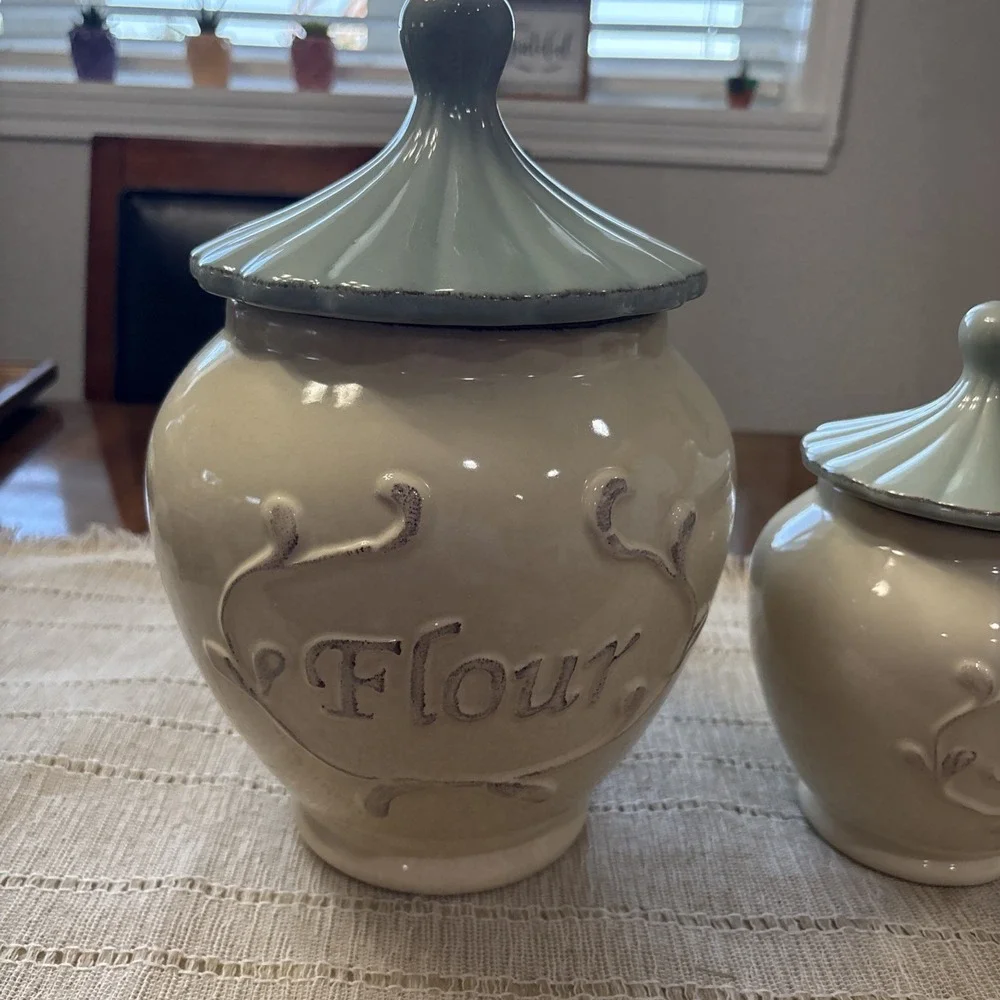Le Prairie 3 Pc Canister Set Flour Sugar Tea By Creative Co- Op